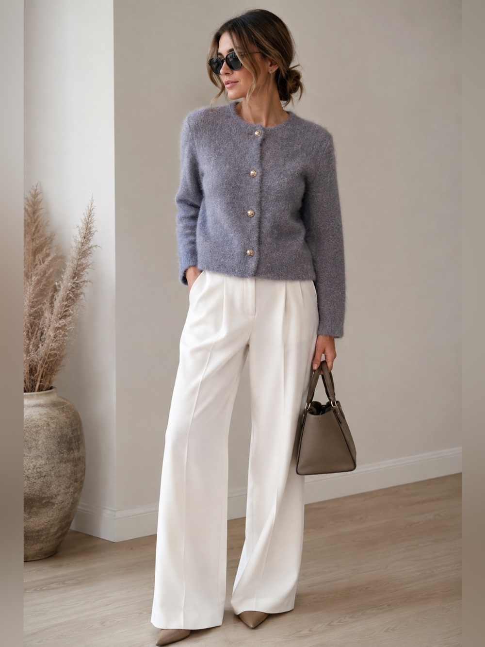 Tahari Gray Soft Cardigan Sweater With Gold Buttons Size Small NWT Luxe Cozy